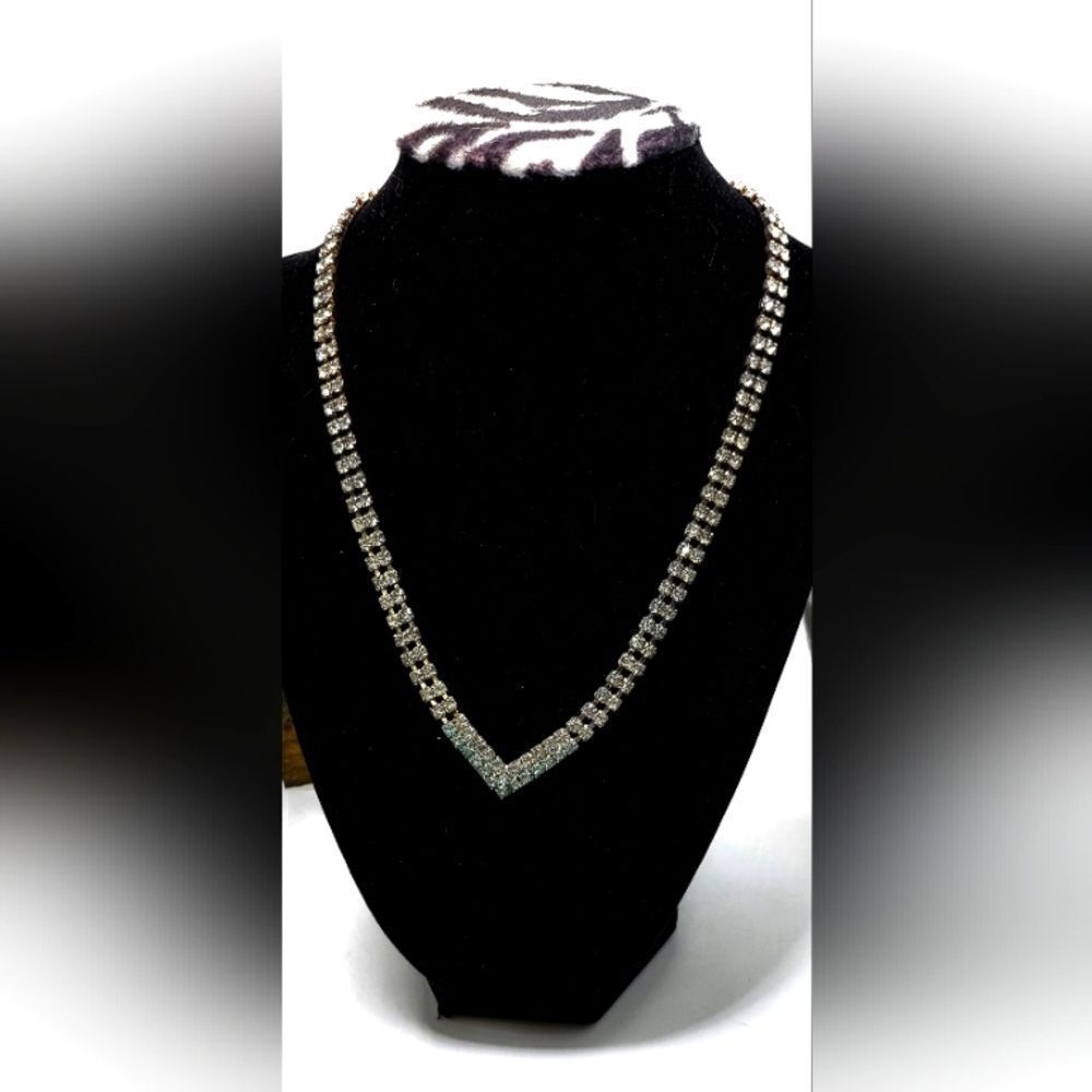 "5/$40" Silvertone Aqua and Clear Rhinestone Cocktail Necklace
